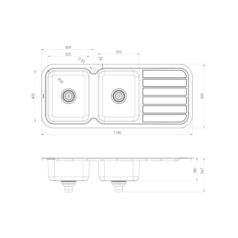 Phoenix 1000 Series Double Left Hand Bowl Sink With Drainer And Taphole 4 Phoenix 1000 Series Double Left Hand Bowl Sink With Drainer And Taphole - Image 2