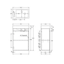 Fienza Denzel Edge 450 Ensuite Wall Hung Vanity Satin White -Bathroom Shop 45DW Spec 1