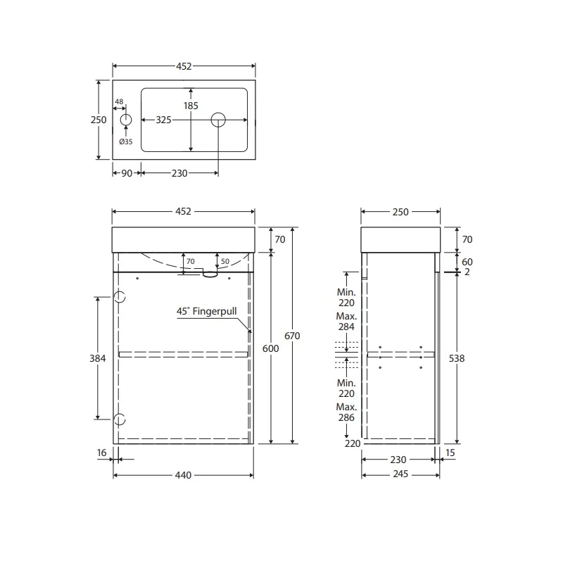 Fienza Denzel Edge 450 Ensuite Wall Hung Vanity Scandi Oak 5 Fienza Denzel Edge 450 Ensuite Wall Hung Vanity Scandi Oak - Image 3