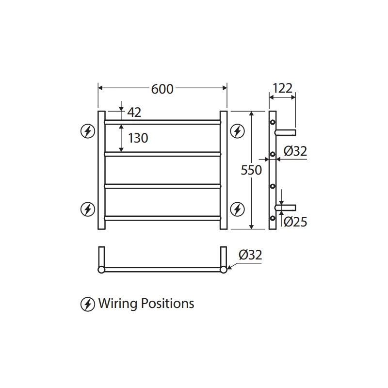 Fienza Isabella Heated Towel Rail 600 X 550mm 4 Fienza Isabella Heated Towel Rail 600 X 550mm - Image 2