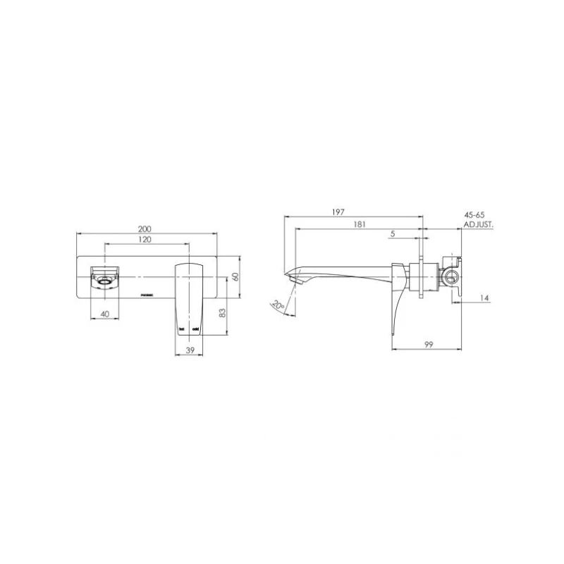 Phoenix Argo Wall Bath Mixer Set 180mm 4 Phoenix Argo Wall Bath Mixer Set 180mm - Image 2