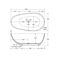 Fienza Bahama Matte White Stone Bath – 1500mm -Bathroom Shop BAHAMA Matte White Stone Bath 1500 spec