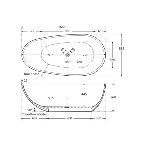 Fienza Bahama Matte White Stone Bath 1685mm 5 Fienza Bahama Matte White Stone Bath 1685mm - Image 3
