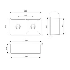 Turner Hastings Cuisine 85 X 46 Double Inset / Undermount Fine Fireclay Sink With Overflow 9 Turner Hastings Cuisine 85 X 46 Double Inset / Undermount Fine Fireclay Sink With Overflow -Bathroom Shop CUD85FS MB Spec 1