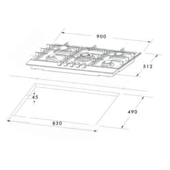 Euro Appliances ECT900GBK2 90cm Gas On Glass Cooktop -Bathroom Shop ECT900GBK2 spec 600x600 1