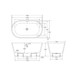 Fienza Austin Freestanding Bath With Overflow 1400mm -Bathroom Shop FR71 1400 OF Spec