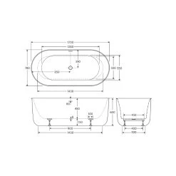 Fienza Windsor Freestanding Bath With Overflow 1700mm – Matte Black -Bathroom Shop FR72 1700B OF Specs