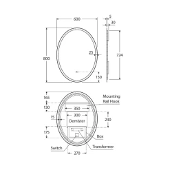 Fienza Antonia Oval LED Mirror -Bathroom Shop Fienza Antonia Oval LED Mirror LED03 Spec