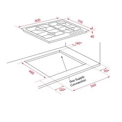 InAlto ICGG604W 60cm Gas On Glass Cooktop -Bathroom Shop ICGG604W Spec
