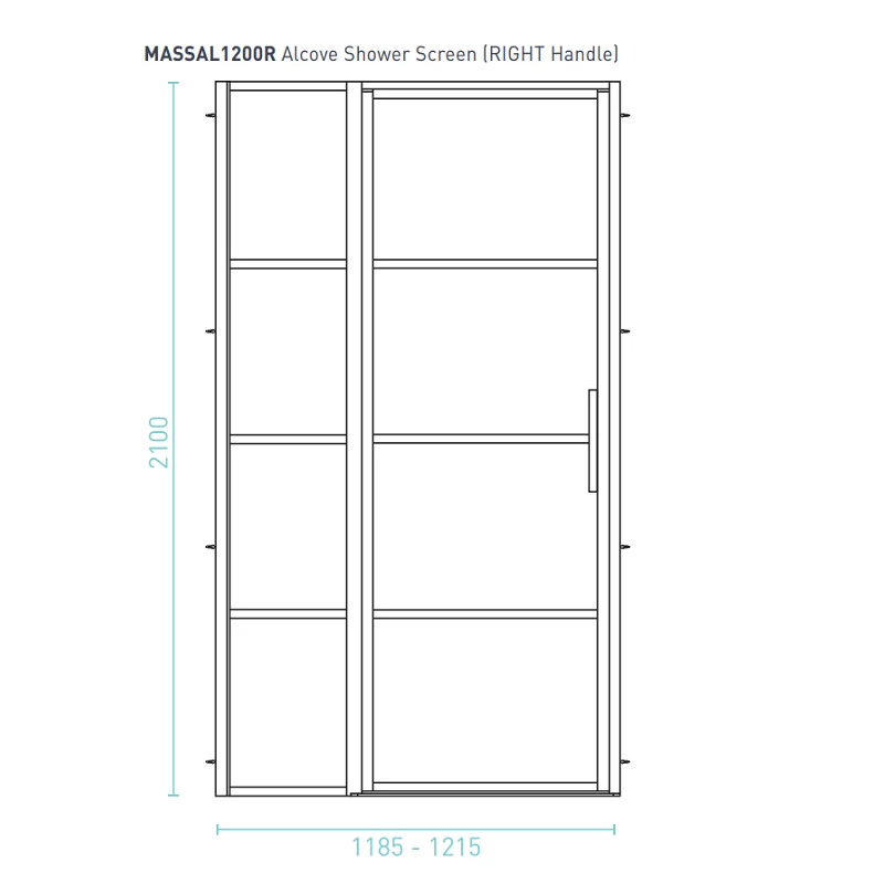 Decina Manhattan 1200 Framed Shower Screen Right Hand Handle 4 Decina Manhattan 1200 Framed Shower Screen Right Hand Handle - Image 2