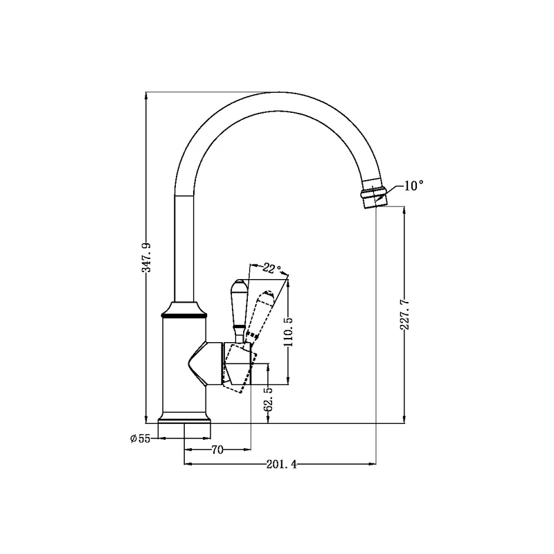 Nero York Kitchen Mixer Gooseneck Spout With Black Porcelain Lever Chrome 4 Nero York Kitchen Mixer Gooseneck Spout With Black Porcelain Lever Chrome - Image 2