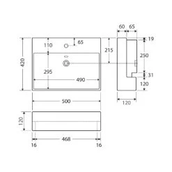 Fienza Petra Semi Recessed Basin -Bathroom Shop PETRA Semi Recessed Basin spec 600x600 1
