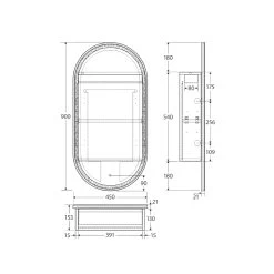 Fienza Pill LED Mirror Cabinet -Bathroom Shop PSH450PILL LED Spec