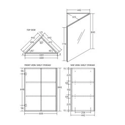 Fienza Corner Mirror Cabinet -Bathroom Shop PSH6080 Spec