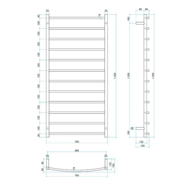 Thermogroup Curved Round Ladder Heated Towel Rail W700 X H1400mm 4 Thermogroup Curved Round Ladder Heated Towel Rail W700 X H1400mm - Image 2