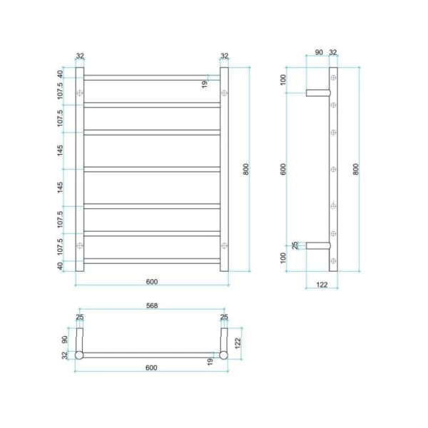 Thermogroup Satin White Round Ladder Heated Towel Rail W600 X H800mm 4 Thermogroup Satin White Round Ladder Heated Towel Rail W600 X H800mm - Image 2