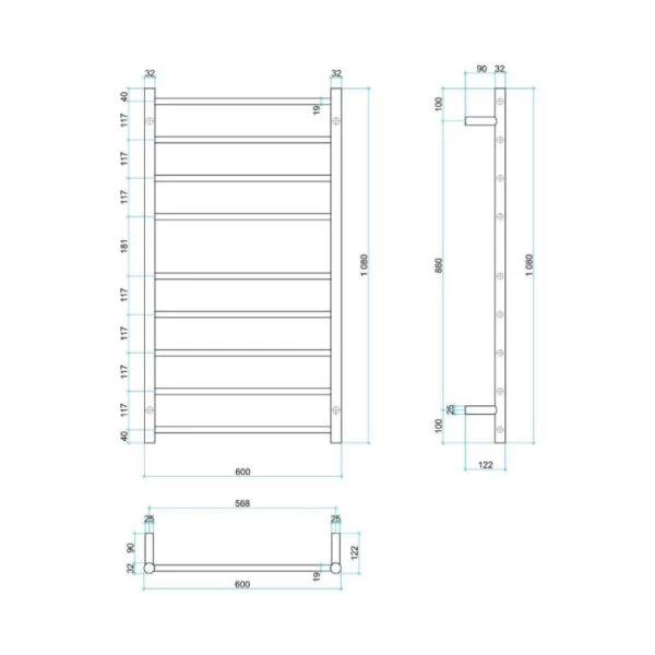 Thermogroup Straight Budget Ladder Heated Towel Rail Round W600 X H1080mm 4 Thermogroup Straight Budget Ladder Heated Towel Rail Round W600 X H1080mm - Image 2