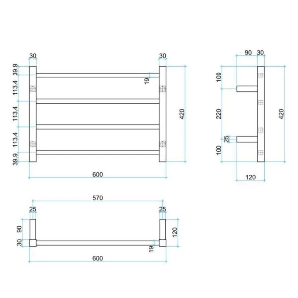 Thermogroup Straight Square Ladder Heated Towel Rail W600 X H420mm 4 Thermogroup Straight Square Ladder Heated Towel Rail W600 X H420mm - Image 2