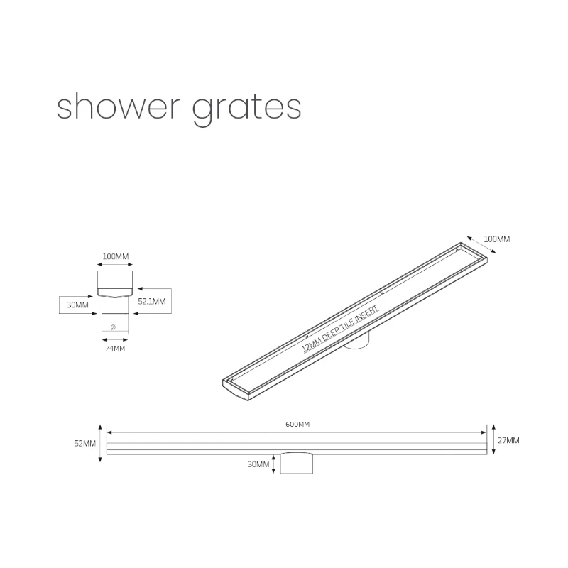 Radiant Linear Patterned Floor Grate 100x600mm + 74mm Outlet 4 Radiant Linear Patterned Floor Grate 100x600mm + 74mm Outlet - Image 2