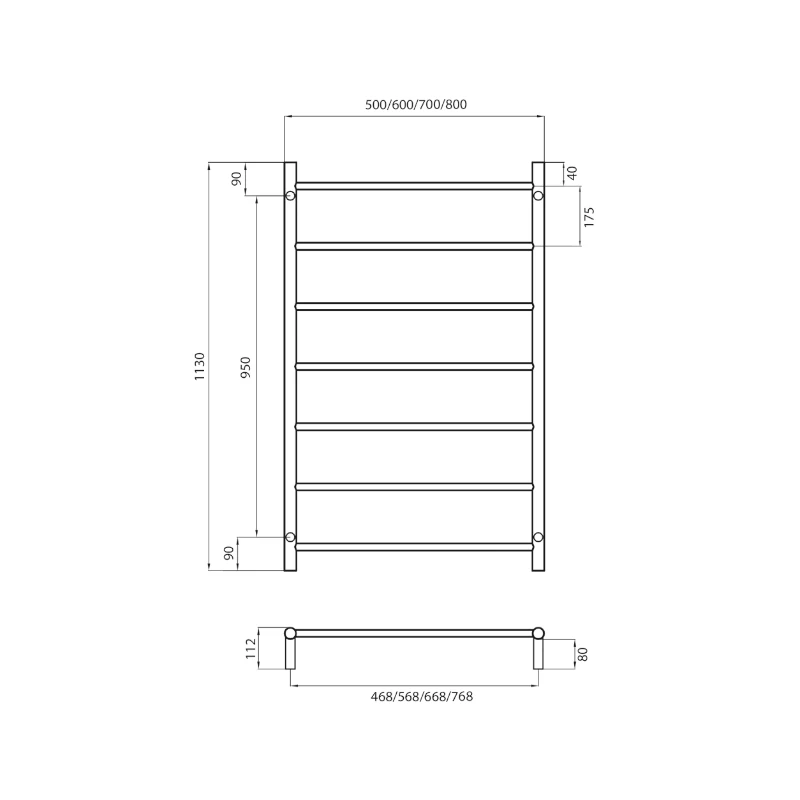 Radiant Non-Heated Towel Round Ladder 800x1130mm 6 Radiant Non-Heated Towel Round Ladder 800x1130mm - Image 4