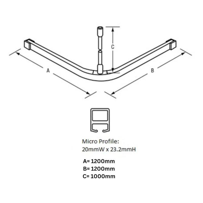 Metlam 1200mm X 1200mm L Bend Shower Curtain Track System 4 Metlam 1200mm X 1200mm L Bend Shower Curtain Track System - Image 2