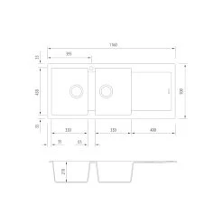 Oliveri Santorini Black Left Double Bowl Sink With Drainer -Bathroom Shop ST BL1515 LHB Specs