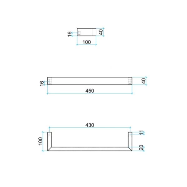 Thermogroup Square Single Bar Heated Towel Rail W450 X H40mm 4 Thermogroup Square Single Bar Heated Towel Rail W450 X H40mm - Image 2