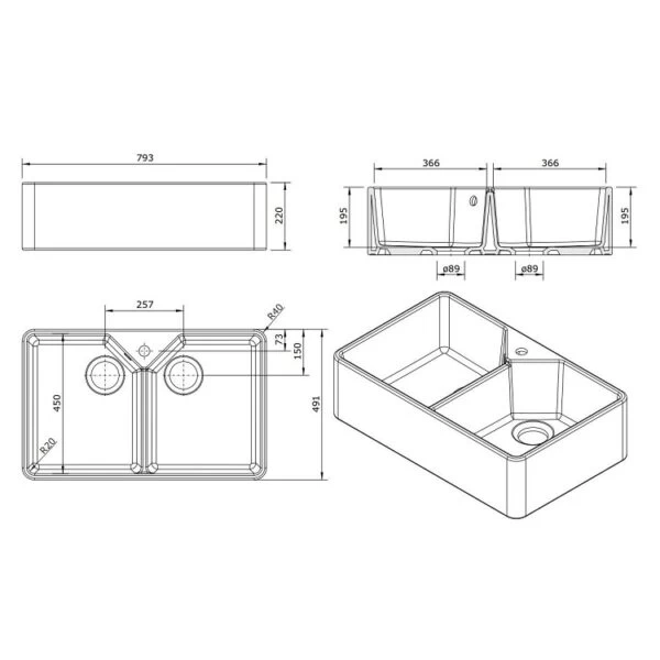 Turner Hastings Chester 80 X 50 Double Flat Fine Fireclay Butler Sink 5 Turner Hastings Chester 80 X 50 Double Flat Fine Fireclay Butler Sink - Image 3