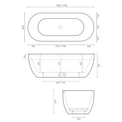 Decina Valentina 1700 Freestanding Bath Gloss White -Bathroom Shop VA1500GW Spec