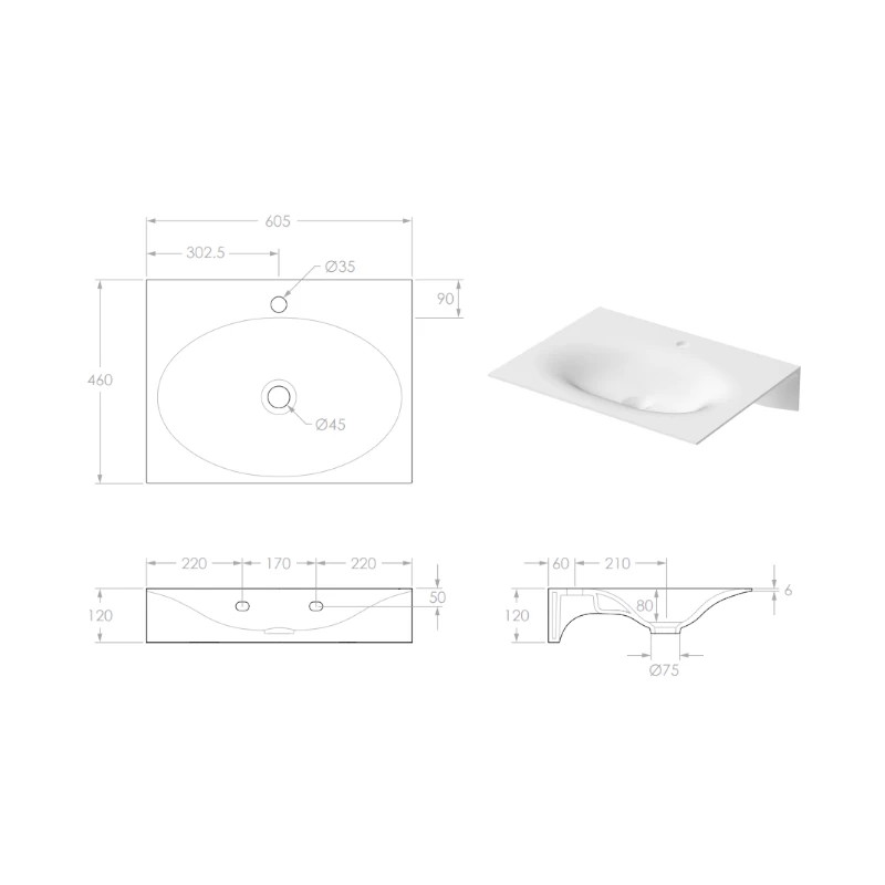 ADP Veil Wall Hung Basin Matte Black With 1 Tap Hole 4 ADP Veil Wall Hung Basin Matte Black With 1 Tap Hole - Image 2