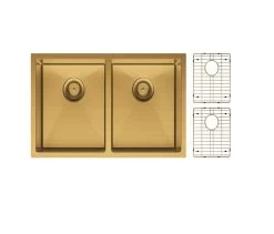 Fienza Hana 27L Double Kitchen Sink Kit PVD Rugged Brass -Bathroom Shop hana 27l double kitchen sink kit pvd rugged brass 2