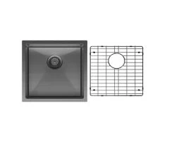 Fienza Hana 32L Single Kitchen Sink Kit PVD Carbon Metal -Bathroom Shop hana 32l single kitchen sink kit pvd carbon metal 2