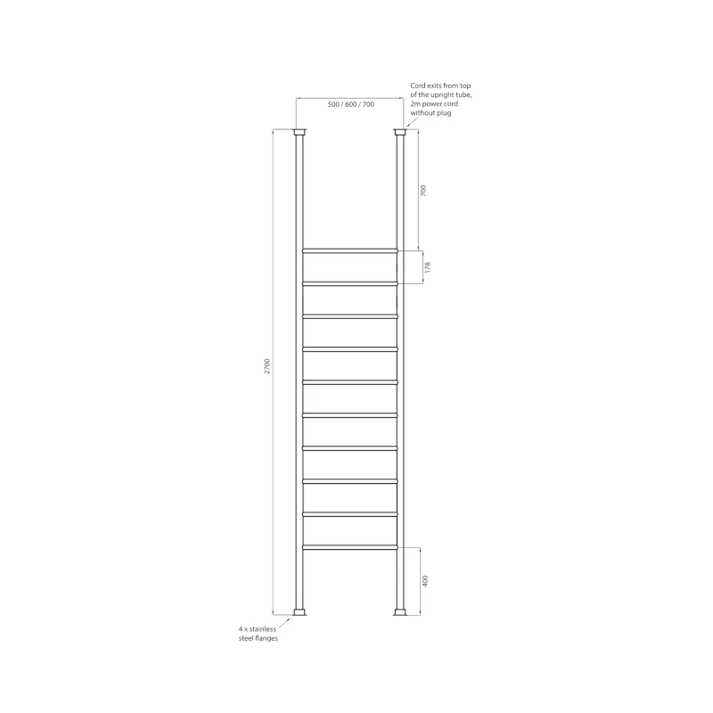Radiant Heated Floor To Ceiling Round Ladder 2700x500mm 4 Radiant Heated Floor To Ceiling Round Ladder 2700x500mm - Image 2