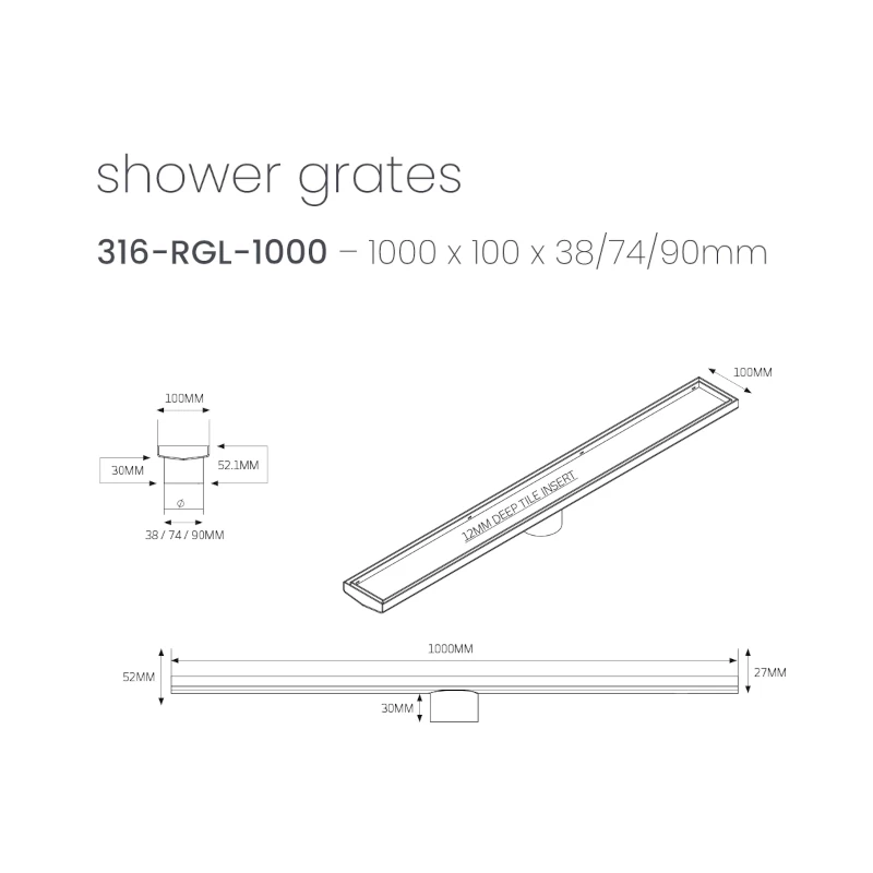 Radiant Linear Tile Insert Floor Grate 100x1000mm + 38mm Outlet 6 Radiant Linear Tile Insert Floor Grate 100x1000mm + 38mm Outlet - Image 4