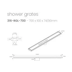 Radiant Linear Tile Insert Shower Grate 700mm Length + 90mm Outlet -Bathroom Shop radiant linear tile insert shower grate 700mm length 90mm outlet specs