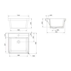 Turner Hastings Ravine 51 X 51 Fine Fireclay Inset Sink -Bathroom Shop ravine 51 sink spec revised 181121 600x600 1